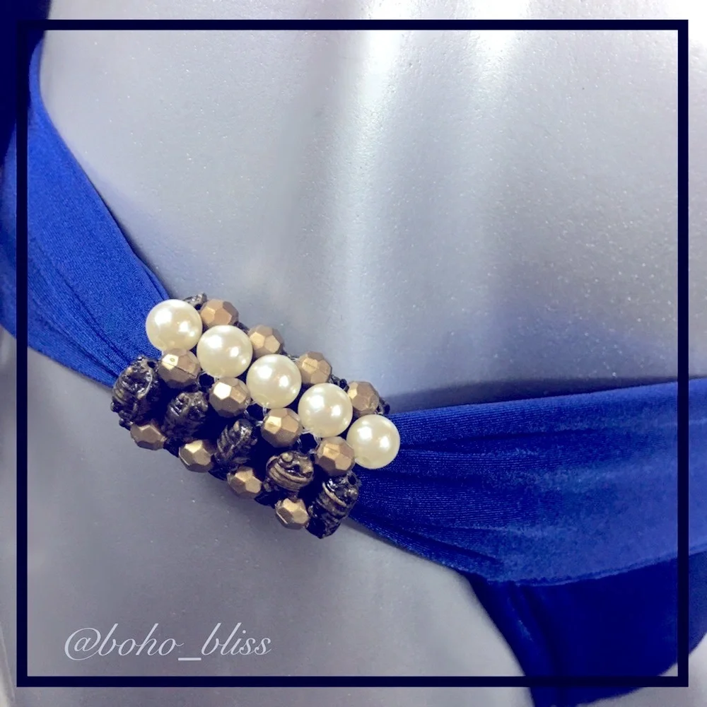 DESPI Nordstrom Royal Blue Pearl Beaded Bikini Bottom NWT